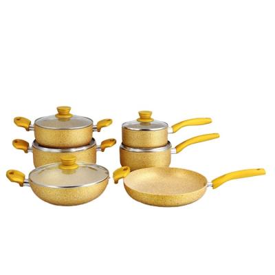 China Sustainable High Quality Aluminum Ceramic Marble Coating Cookware Set With Lid 6pcs Frying Pan Casserole for sale