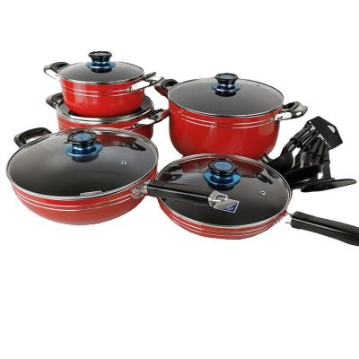 China Sustainable press 13pcs aluminum cookware set 20/24/28 casserole 24cm pan 28cm nylon wok 6pcs tools for sale