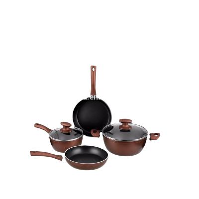 China 5pcs viable press aluminum pots/nonstick sauce pot/24cm cassrole/28cm cookware set/24cm wok/16cm deep fry pan for sale