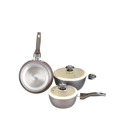 China Sustainable 3pcs forge aluminum pots/non-stick sauce pot/20cm saucepan cookware set/24cm frypan/16cm for sale