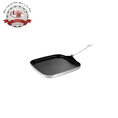 China Non-Stick Polished Square Handle Griddle Pan Pressed Aluminum Stainless Steel Grill Pan Home Hotel Restaurant Cooking Non-Stick All-Weather for sale