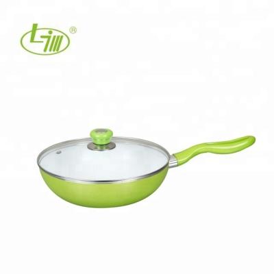 China Sustainable Ceramic Non-Stick Chinese Wok Casserole 26cm With Tempered Glass Lid And Painted Handle for sale