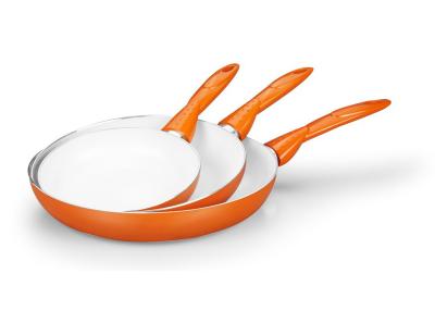 China Sustainable Orange 3 Pcs Aluminum Nonstick Cookware Set for sale