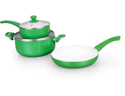 China Sustainable Green Aluminum Nonstick 5-PCS Cookware Set With Ceramic Coating for sale