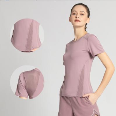 China Breathable Sports T-shirt Female Beauty Back Mesh Breathable Fitness Clothing Yoga Wear Running Tops for sale