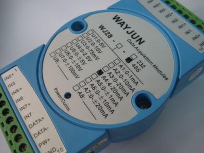 China WAYJUN 3000VDC Isolierung 8 Kanäle 4-20mA/0-5V bis RS485 analoger I/O-Modul blauer AD-Wandler 24Bits DIN35 zu verkaufen