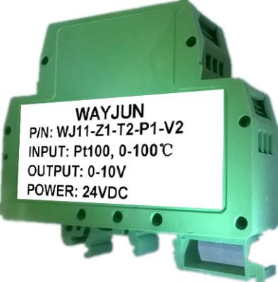 China WAYJUN 3000VDC isolation RTD PT100 temperature Signal Isolators(one in one out) Green DIN35 signal converter for sale