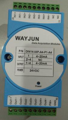 China 4-20ma to 4-20ma current isolation splitter WAYJUN 3000VDC  one in two out signal transmitter green DIN35 CE approved for sale