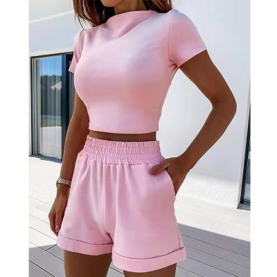 China QUICK DRY 2022 New Arrivals Biker Short Set T Shirt Short Set 2 Piece Crop Top T-shirts and Shorts Two Piece Set Women Summer for sale