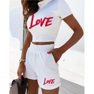 China QUICK DRY custom print summer biker shorts set women crop top T-shirts and shorts two-piece set shorts t-shirt set 2 pieces for sale