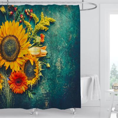 China Sustainable Sunflowers Waterproof Shower Curtain Dacron Shower Curtain Digital Printing Manufacturer for sale