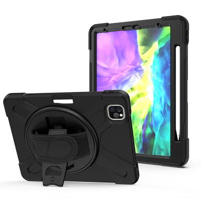 China Popular Silicone Tablet Pencil Slot Housing Shockproof Cover For iPad Pro Case 11 2018/2020 2021 With Strap 360 Rotating Hand Kickstand for sale