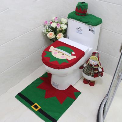 China Reversible Anti Slip Bathroom Mats 3 Pieces Set Toilet Seat Covers Water Tank Hood Pad And Pedestal Cover Christmas Santa Pattern Bath Mat for sale