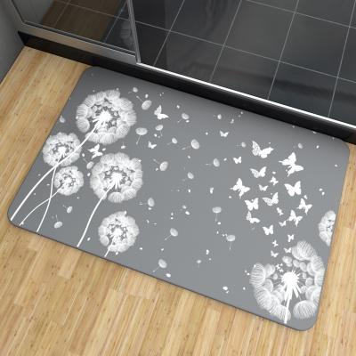 China 39cm*60cm Water Absorption Diatomite Print Pattern Viable Bathroom Mat Quick Water Absorption Bath Mat for sale