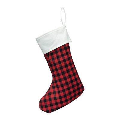 China Customize Your Own Design Lancoda Christmas Plaid Sublimation Christmas Stocking Candy Canvas Bag for sale