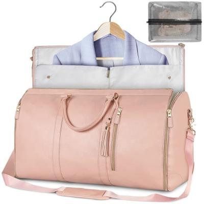 China Foldable Women's Travel Carry On Clothing Bag Large PU Leather Duffel Bag OEM ODM for sale