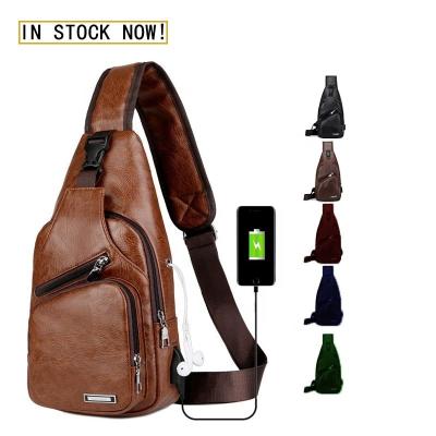 China Usb Rechargeable Chest Bags PU Men's Casual Waterproof Multifunctional Chest Bag for sale