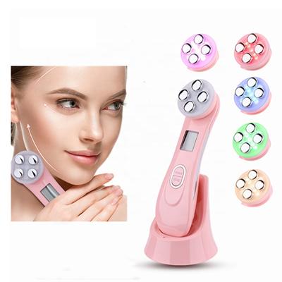 China Anti-Puffiness 5 in 1 Led Face Lifting Rejuvenation EMS RF Phonton Skin Tightening Ultrasonic Facial Massager Device for sale