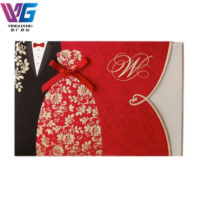 China China Gold Stamped Wedding Invitation Card Luxurious Chinese Red Embossed Printing for sale