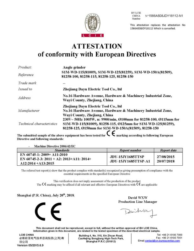 CE - Zhejiang Dayu Electric Tool Co., Ltd.