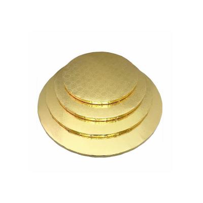 China Custom Size Food Grade Aluminum 12mm Thick Waterproof Corrugated Gold Cake Drum Cake Board With Round Shape for sale