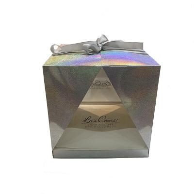 China Recycled Materials New Arrival Birthday Transparent Gift Box With Ribbon Laser Portable Plastic Cake Box for sale