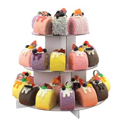 China Disposable 3-Tier Cardboard Cupcake Stand Dessert Tower Treat Stacked Pastry Serving Tray Food Display for sale