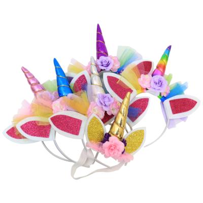 China New Cartoon Animal Fashion Cute Flower Headband Party Supplies Kids Baby Unicorn Snap Headband for sale