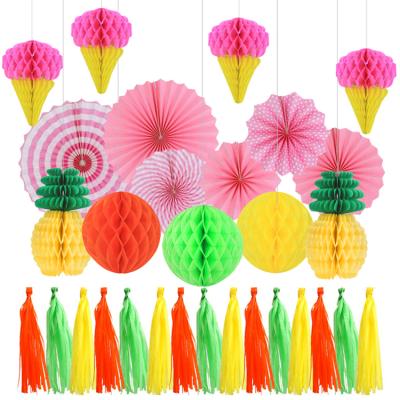 China Wholesale Cheap Paper Honeycomb Balls And Pineapple Fan Paper Happy Birthday Decoration Set From Europe for sale