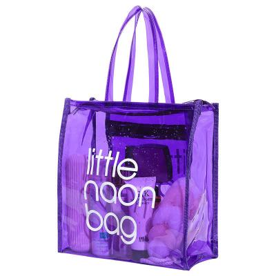 China Waterproof Custom Women Fashion Handbag Translucent Plastic Transparent Tote Beach Bags Neon Waterproof PVC Shopping Bag for sale