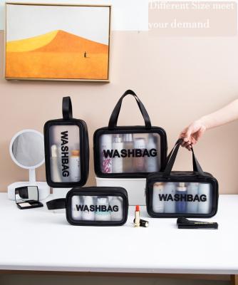 China Custom Logo Travel Transparent Vinyl Waterproof Beach Fashion PVC Toiletry Wash Bag Custom TPU Zipper Cosmetic Bag With Handle for sale