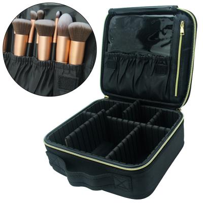 China Portable Fashion Travel Makeup Cosmetic Case Organizer Artist Storage Bag with Adjustable Dividers for Cosmetics Makeup Brushes for sale