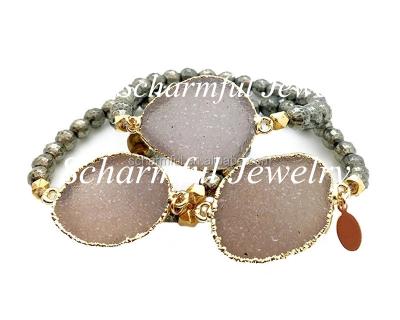 China BS201106 Natural Vintage Agate Charm Pendant Druzy Stone Beads Bracelet Pyrite Stone Stretch Beaded Bracelet for sale