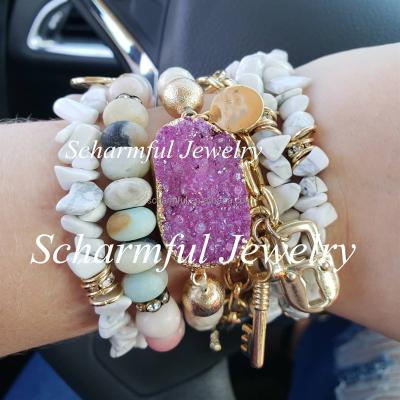 China Religious BS19707 Howlite White Stone Beaded Stretch Bracelet Boho Amazonite Round Beads Elastic Bracelet for sale