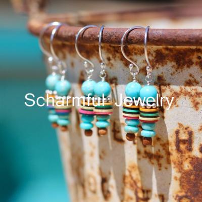 China SE200111Boho BOHEMIA Wooden Beaed Turquoise Bead African Vinyl Beads Silver Plated Drop Earrings for sale