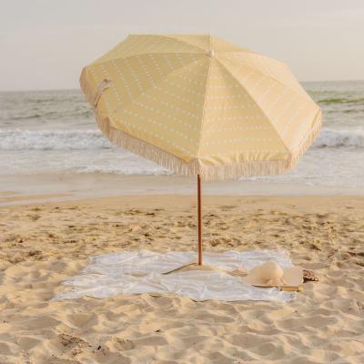 China Vintage Cotton Luxury Beach Umbrellas Premium Real Wood Beach Umbrella Fringe Parasol With Tassels for sale