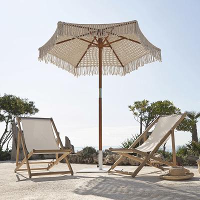 China Hot Rope Umbrella Fringe Macrame Beach Umbrella Trend Patio Large Size Outdoor Beach Umbrella With Handmade Tassels for sale