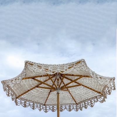 China Wholesale Beach Umbrella Garden Macrame Crochet Parasol Cover Parasol For Beach Umbrella Parasol Cotton Yarn White for sale