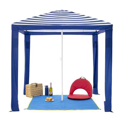 China Contemporary Drop Shipping 180g Polyester Square Fabric Canopy 2m Square Stripe Navy Canopy Umbrella Beach Hut Portable Square Sun Shelter for sale