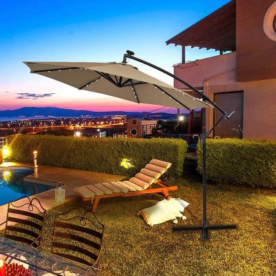 China Good Quality 10ft Contemporary Solar Led Lighted Commercial Patio Umbrella Cafe Umbrella Patio Umbrellas Offset Led Cantilever Patio Umbrella for sale