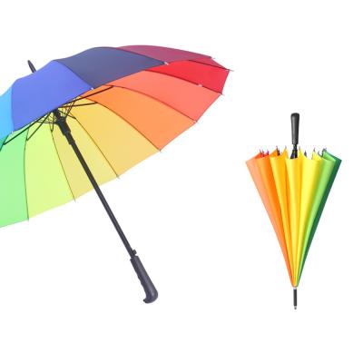 China Promotional Golf Strong Windproof Umbrellas 16k Rainbow, Sun-resistant Straight Umbrella Windproof Rain Semi-automatic Golf Umbrella for sale