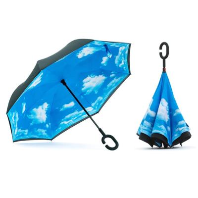 China Modern C Handle Umbrella Standing Promotional Cheap Durable Reverse Umbrella Fiberglass Umbrella With Custom Logo for sale