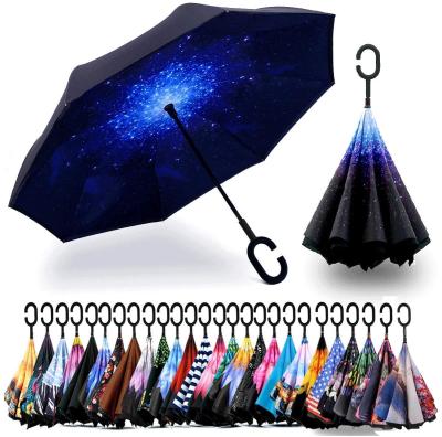 China Reversible Umbrella Folding C Handler Fiberglass Reversible Ribs Waterproof Windproof Umbrella 8k Modern Double Layer Wholesale for sale