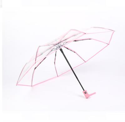 China Custom Clear Transparent PVC Kids Children Umbrella Folded Branded Advertising Promotion 8 Ribs 3 Folding Umbrella For Women for sale