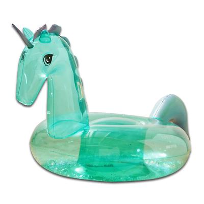 China Giant Unicorn Shape Ride-on 3D Pool Float Unicorn Beach Pool Float Toy Transparent with Glitter for sale