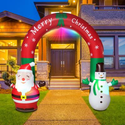 China Waterproof Portable 8 Ft Lighted Santa Claus And Snowman Inflatable Happy Christmas Arcade With LED Lights Yard Art Decoration for sale