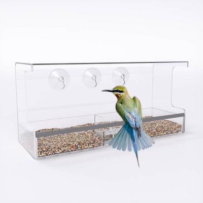 China JACC Viable Clear Acrylic Birds Cage Plastic Clear Acrylic Driver Window Bird Feeder IDBF001 for sale