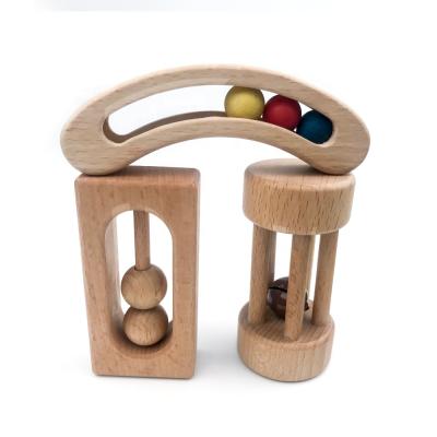 China 2020 new arrival amazon montessori baby wooden rattle toys beech gift toys infant eco-friendly baby material for sale