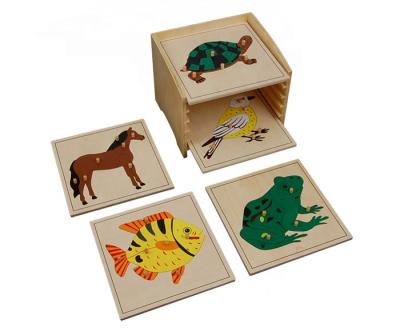 China High Quality Early Education Montessori Animals Plywood Puzzle Educational Wooden Simple Shape With Caninet for sale