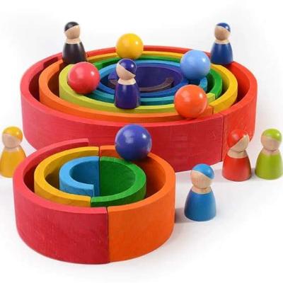 China High Quality Children's Toys Beech Wooden Toys Rainbow Educational Block Stacking Game Ball For Baby for sale